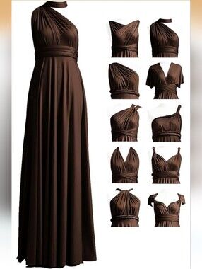 Dark Brown Women's One Size Infinity Convertible Multiway Maxi Dress - Wore Once